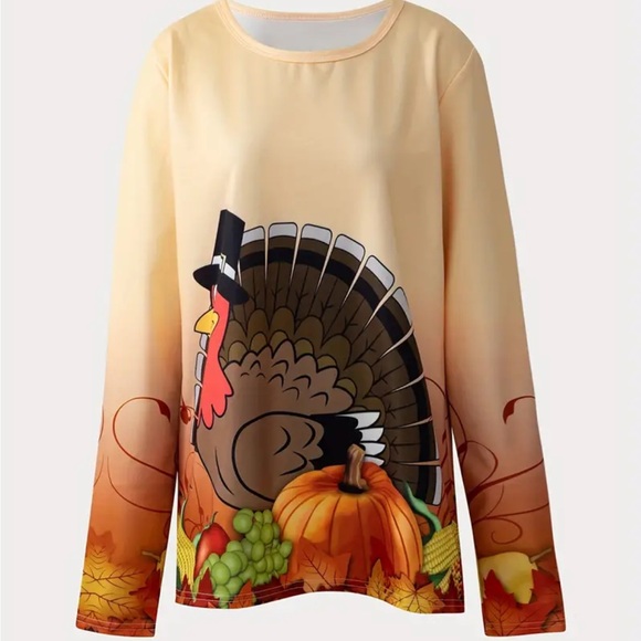 Thanksgiving Turkey print LS shirt for women size M fall multicolor ships fast! - Picture 2 of 7